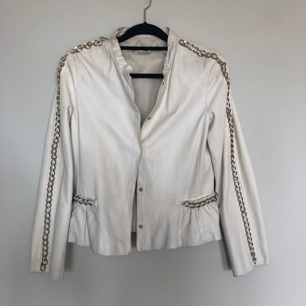 Authentic White Leather Jacket With Chains - image 3